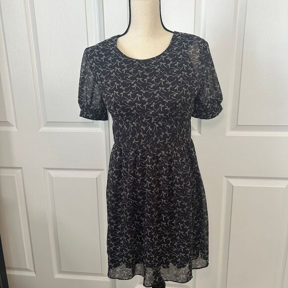 Bows Printed Dress Ribbons‎ Black Size XS/S - Picture 1 of 7
